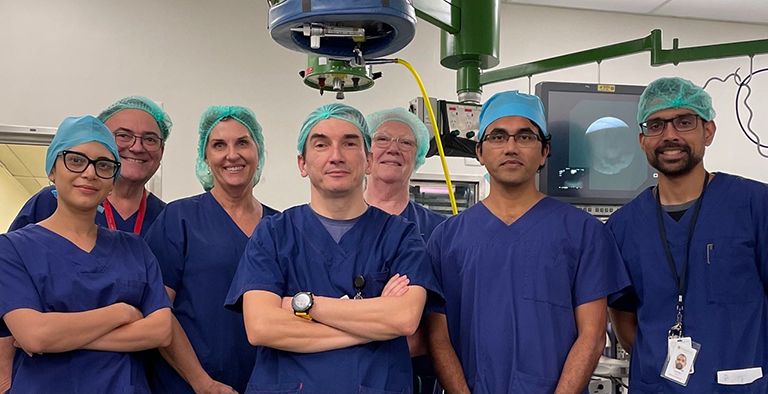 Rajesh with his Lung Cancer and Interventional Bronchoscopy team (From L-R - Maree Azzopardi, John Crofts, Siobhan Dormer, Adrian Hernest, Sue Morey, Rajesh Thomas and Calvin Sidhu)