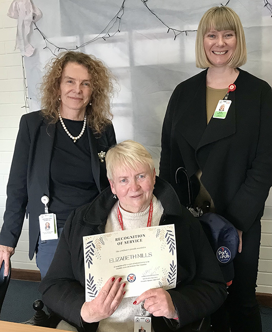 Elizabeth Mills (centre), with Social Work Head of Department Mary Joyce and Director Allied Health Kim Brookes