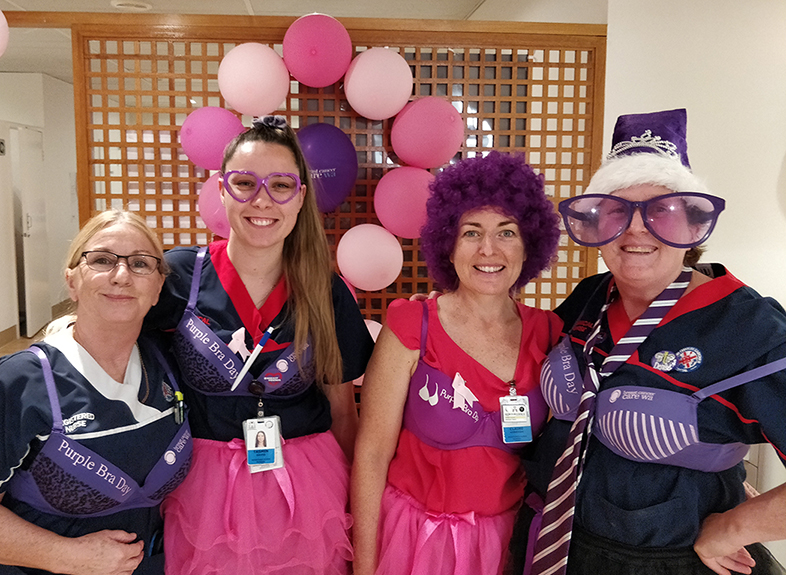 From L to R Michele Collins RN, Tasmin Davis CN, Breast Care Nurse, Claire Henryon CN, Breast Care Nurse and Denise Kiff CN, Breast Care Nurse