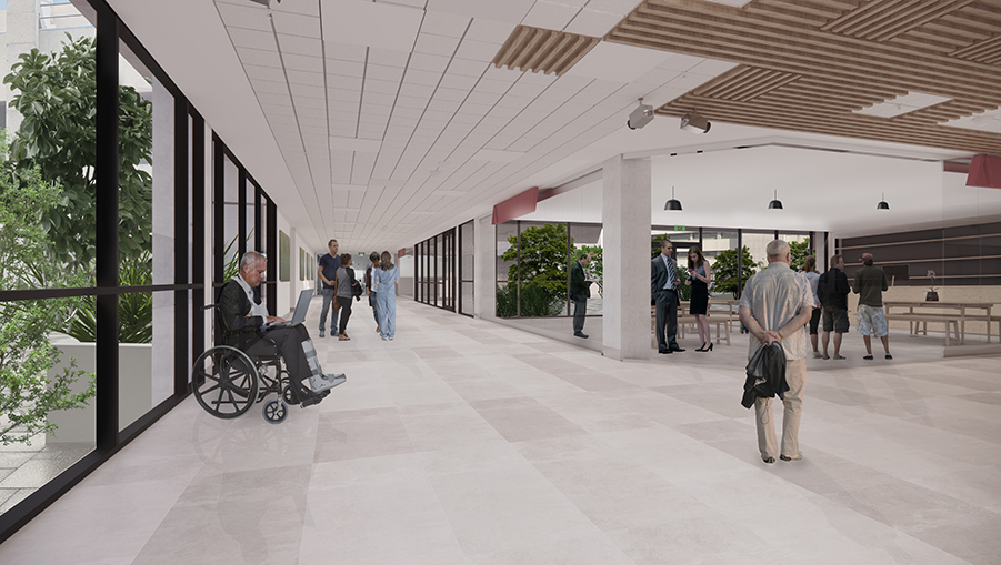 An artist's impression of one of the new retail spaces accessible from E Street (showing the former Charlies Garden Cafe)