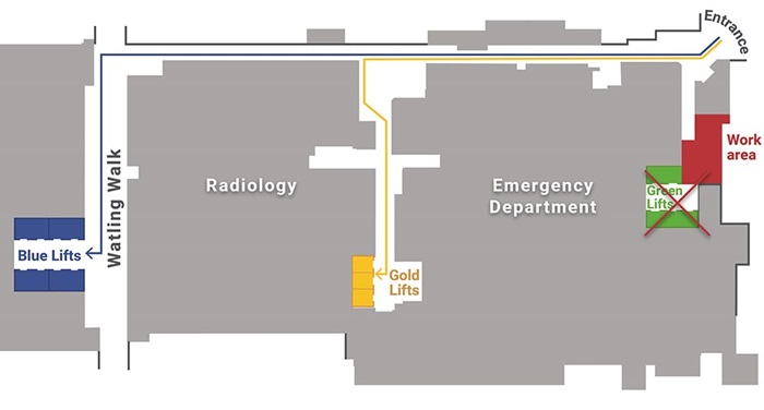 SCGH ED map to access the lift